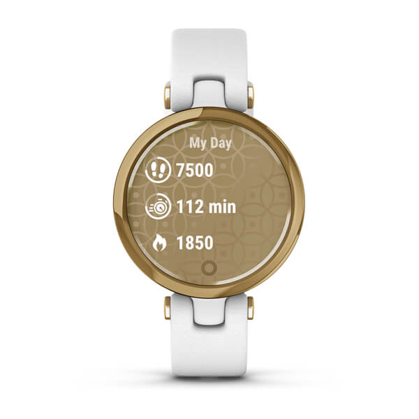 Small GPS Smartwatch with Touchscreen and Patterned Lens Renewed Light Gold and White Garmin Lily 
