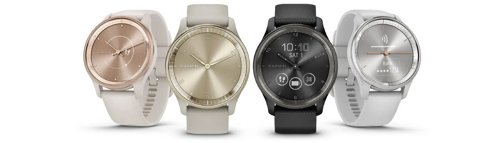 biały / jasnokremowy zegarek Garmin Vivomove Trend oraz 3 inne zegarki Garmin