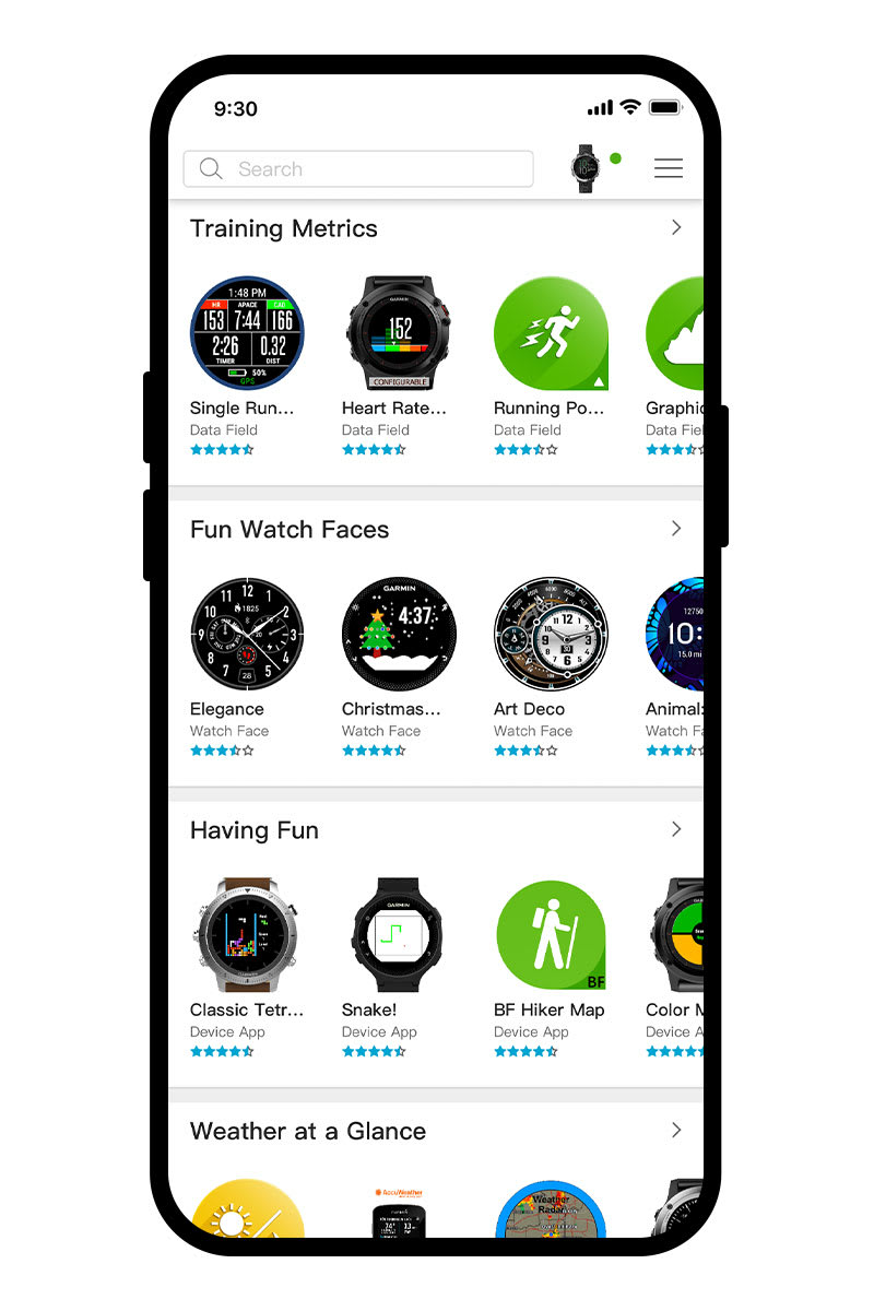 Garmin Connect IQ Store screenshot watch face browse