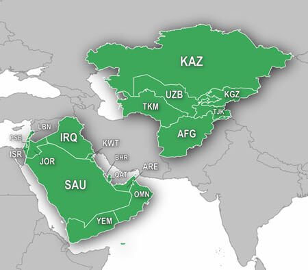 middle east map with countries