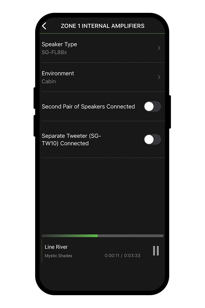 With just a few taps, you can set up your preconfigured DSP