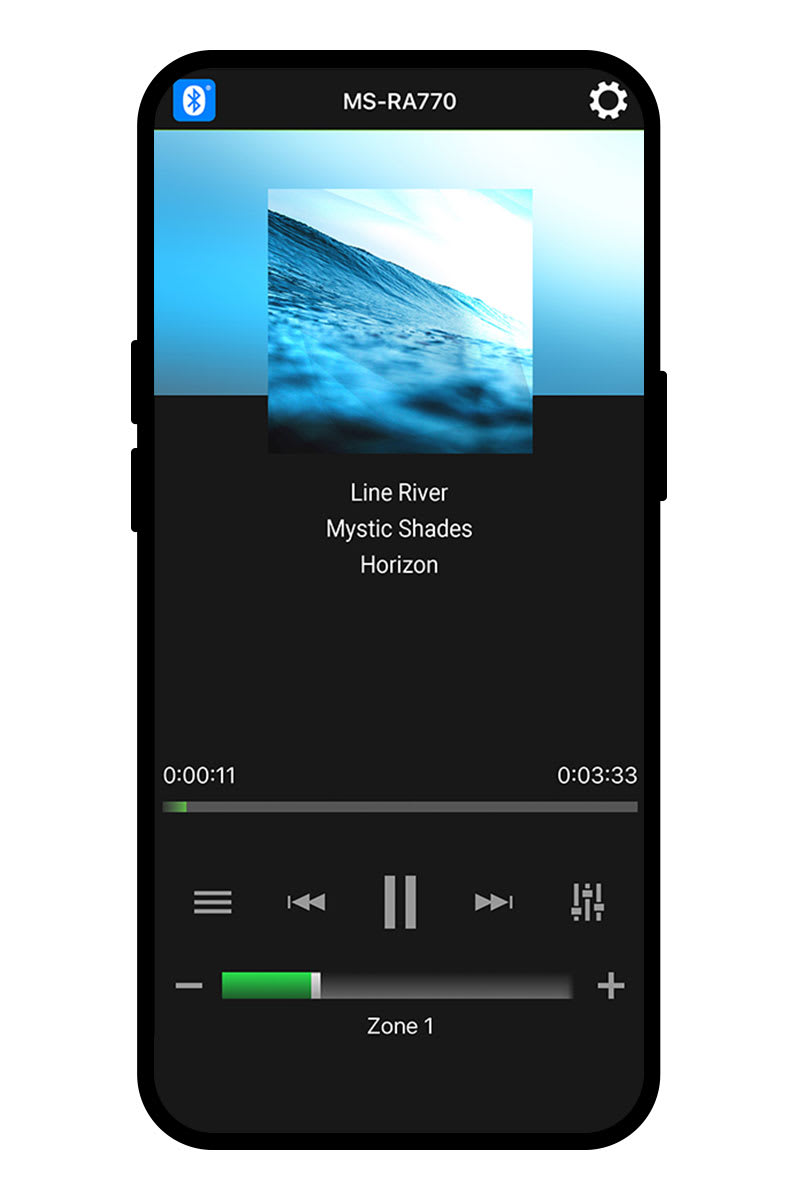 Tap the easy-to-access play, pause and skip buttons for quic