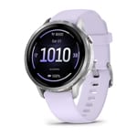 Venu 4 – 41 mm, ezüst, mályvaszínű szilikon szíjjal (ED)