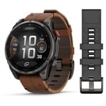 fenix 8 Pro 47mm AMOLED Sapphire karbonszürke DLC Titanium barna bőr- és fekete/szürke szilikon szíjjal (ED XD)