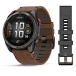fenix 8 Pro 51mm AMOLED Sapphire karbonszürke DLC Titanium barna bőr- és fekete/szürke szilikon szíjjal (ED XD)