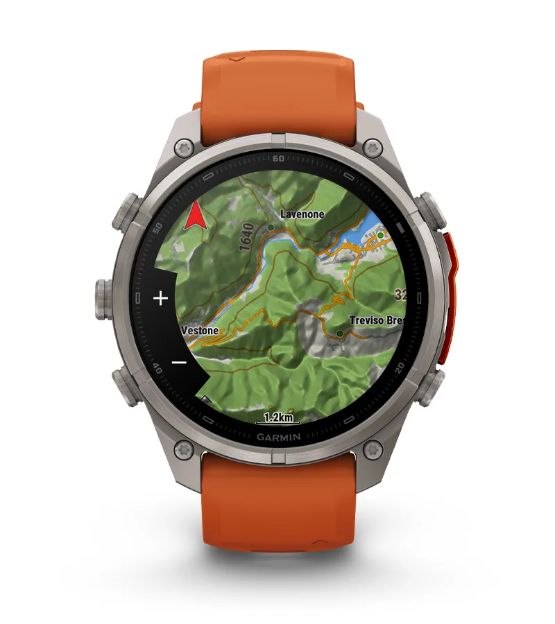 Kolorowa mapa topograficzna TopoActive pokazana na wyświetlaczu zegarka Garmin