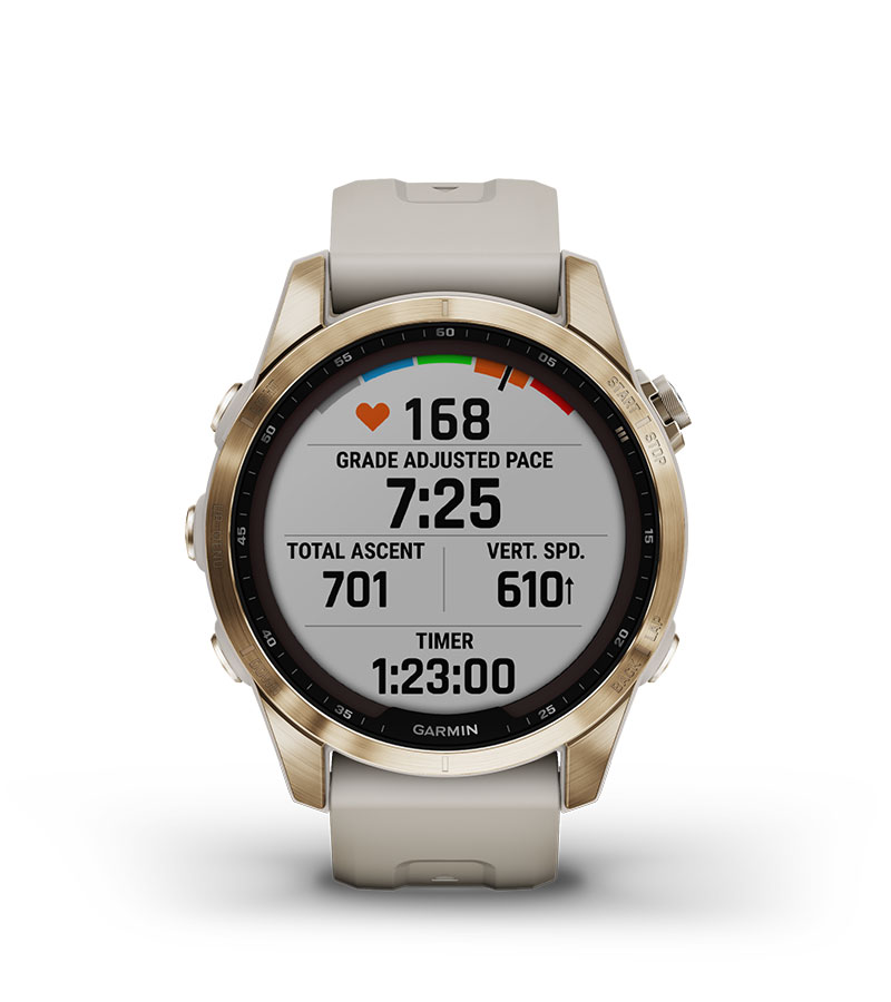 Garmin fenix 7S, smaller sized adventure smartwatch, rugged outdoor watch  with GPS, touchscreen, health and wellness features, silver with graphite