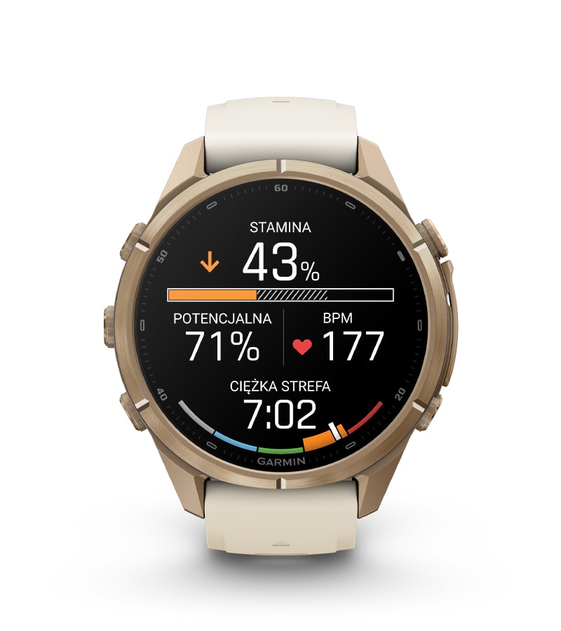 Fenix 9 Pro 43 mm Tytanowy w kolorze Autumn Gold z silikonowym paskiem w kolorze Cream / French Gray z mapą PL TOPO