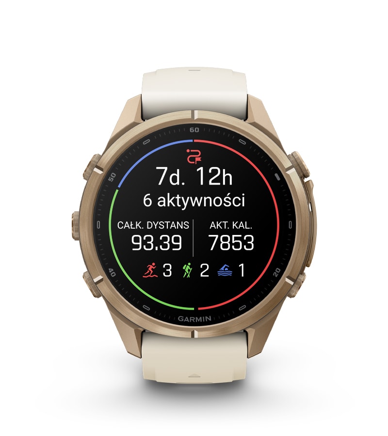 Fenix 9 Pro 43 mm Tytanowy w kolorze Autumn Gold z silikonowym paskiem w kolorze Cream / French Gray z mapą PL TOPO