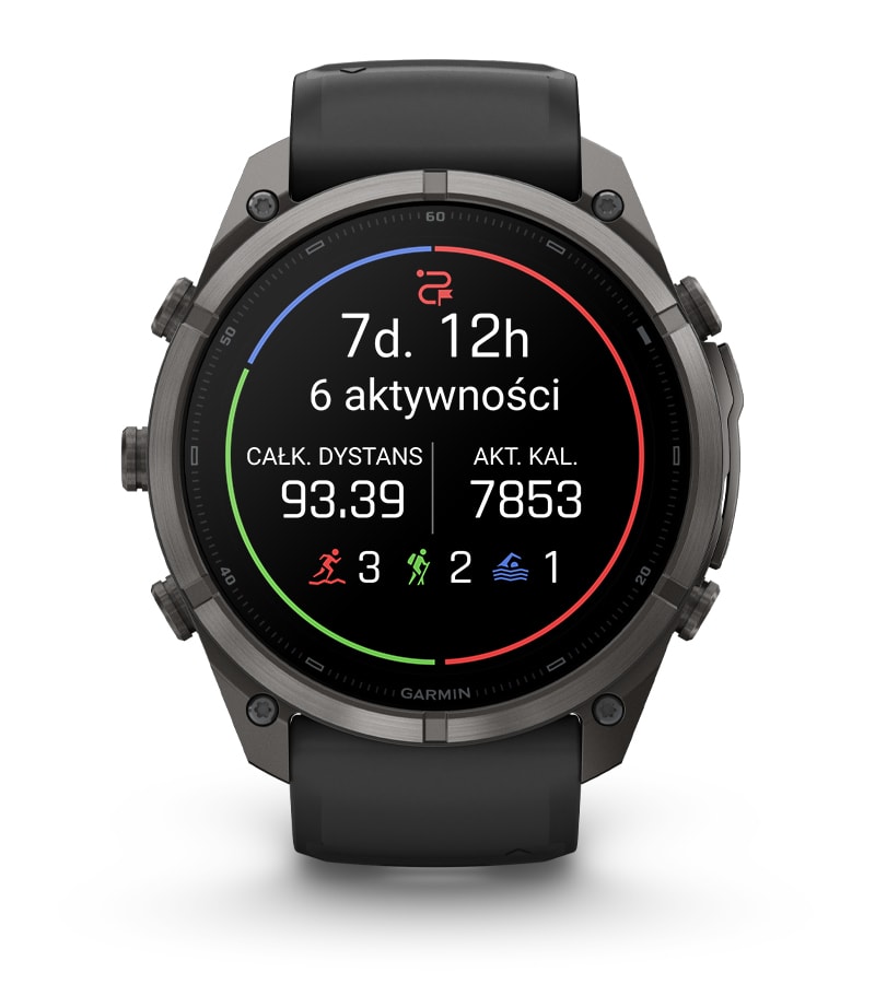Fenix 9 Pro 51 mm Tytanowy w kolorze Carbon Gray z powłoką (DLC) z silikonowym paskiem w kolorze Black / Pebble Gray