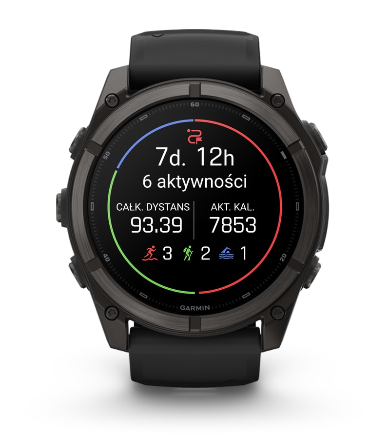 Fenix 9 51 mm Tytanowy w kolorze Carbon Gray z powłoką (DLC) z silikonowym paskiem w kolorze Black