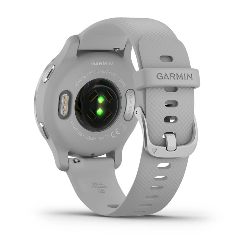  Garmin Venu 2S, reloj inteligente GPS de tamaño pequeño con  funciones avanzadas de monitoreo de salud y fitness, bisel plateado con  caja gris claro y banda de silicona, (010-02429-02) (renovado) 