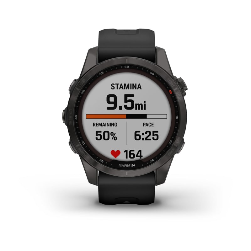  Garmin Fenix 7 Sapphire Solar - Reloj inteligente de aventura,  con capacidad de carga solar, reloj resistente para exteriores con GPS,  pantalla táctil, características de salud y bienestar, titanio DLC negro