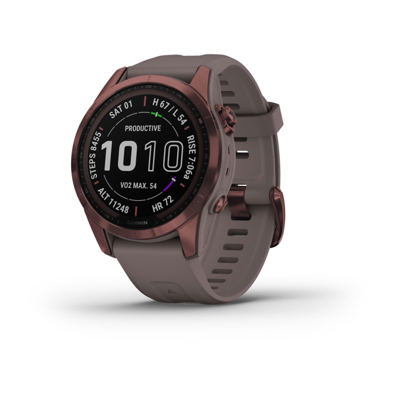  Garmin fenix 7S Sapphire Solar, Smaller adventure smartwatch,  with Solar Charging Capabilities, Rugged watch with GPS, touchscreen,  wellness features, dark bronze titanium with shale gray band : Electronics