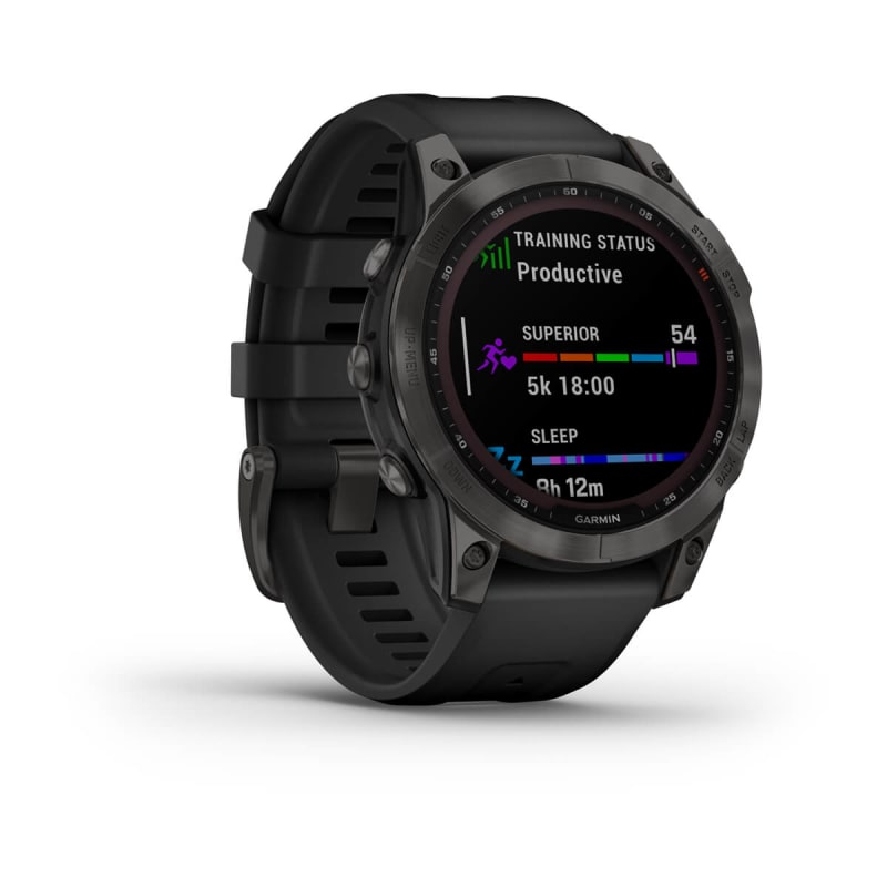 Garmin Fenix 7 Sapphire Solar Multisport GPS Touchscreen Smartwatch, Black  DLC Titanium with Black Band with Wearable4U Black EarBuds Bundle 