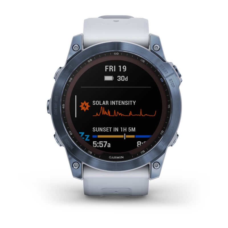 GARMIN fenix® 6 Pro Solar, Titane Cobalt Blue avec bracelet Whitestone