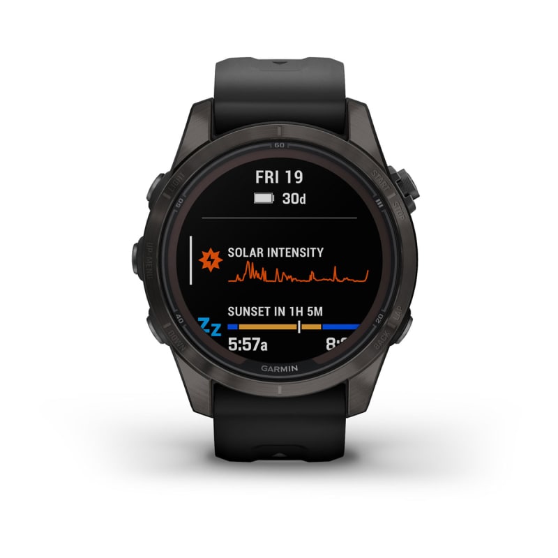  Garmin Fenix 7 Pro Sapphire Solar Edition, 1.850 in, titanio  DLC gris carbón  Reloj inteligente GPS multideportivo, linterna  incorporada, capacidad de carga solar, montior de frecuencia cardíaca con  soporte de