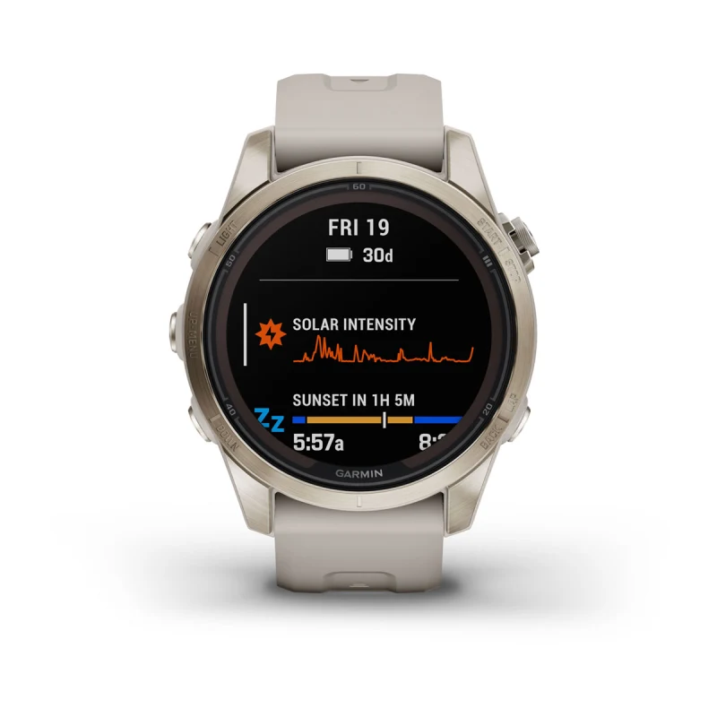 Garmin Fenix 7S Sapphire Solar Cream Gold Titanium With Light Sand